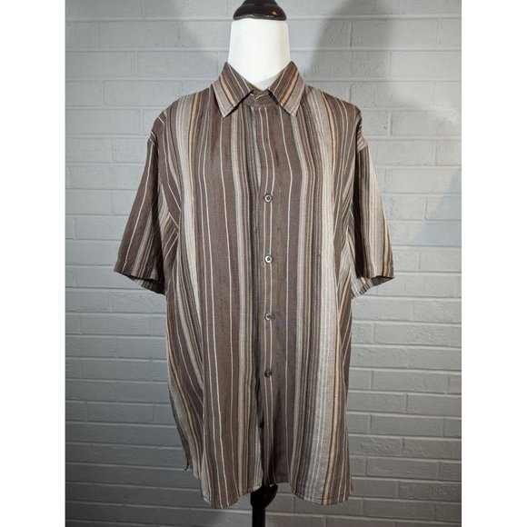 Axis LA Men's Linen/Rayon Brown Striped Casual Button Down Shirt Size XL - Picture 1 of 7